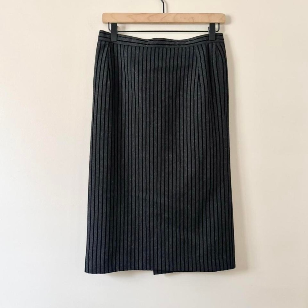 Vintage 90s Stripe‎ Pencil Skirt black velvet gray wool small designer